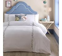 Appletree - Housse de Couette Blanche brodée Florale - Lit Double (200 x 200 cm) - Doux 200 Fils au Pouce carré - 100% Coton Naturel - 2 taies d'oreiller - Parure de lit de Luxe Blanche avec Broderie