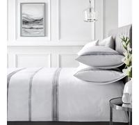 Appletree Housse de Couette Blanche Unie brodée - Super King Size (260 x 220 cm) - 100% Coton 200 Fils au Pouce carré - 2 taies d'oreiller - Parure de lit et Lin en Blanc avec Broderie Noire