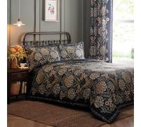 Appletree - Housse de Couette botanique Bleu Marine - Super King Size (260 x 220 cm) - Design réversible - Housse de Couette Fleur Bleu foncé - Parure de lit Bleu fougère et Marguerite - 100% Coton