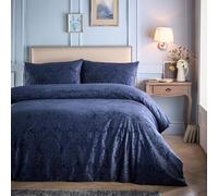 Appletree - Housse de Couette en Relief Floral Bleu Marine - Lit Double (200x200cm) - Parure de lit en velours doux - Bleu - 2 taies d'oreiller - Housse de Couette Gravée Floral Flowed - Parure de lit