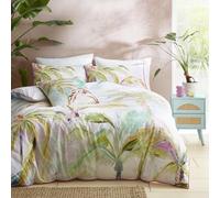 Appletree - Housse de Couette Motif Feuilles de Palmier Tropicales - Lit Simple (140 x 200 cm) - 100% Coton - Bord passepoilé Rose - 1 taie d'oreiller - Parure de lit Tropicale Verte avec Feuille -