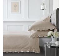 Appletree Housse de Couette Scallop Natural King Size (230 x 220 cm) - 100% Coton - 200 Fils au Pouce carré - 2 taies d'oreiller - Parure de lit à Volants - Parure de lit Douce et Neutre - Style