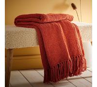 Appletree Couverture Chenille Orange (130 x 180 cm) - Jeté de canapé Orange - Jeté de canapé texturé en Terre Cuite - Couverture tissée Orange - Couverture en Tricot Orange - Jeté avec Pompons -