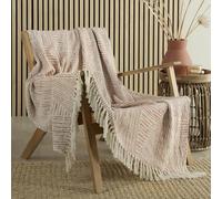 Appletree Jeté de canapé géométrique Terre Cuite (180 x 130 cm) - 100% Coton - Jeté de canapé texturé en Terre Cuite - Couverture tissée - Couverture tricotée - Jeté avec Pompons