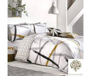 Appletree Leda-100 Parure de lit en Coton pour lit King Size Gris et Ocre