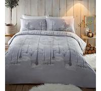 Appletree - Parure de lit Gris Clair avec Housse de Couette pour lit King Size (230 x 220 cm) - 100% Coton brossé Super Doux - Parure de lit d'hiver Motif Arbres - Collection Alaska