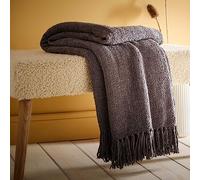 Appletree Plaid chenille gris (130 x 180 cm) - Jeté de canapé gris anthracite - Jeté de canapé texturé en gris foncé - Couverture tissée grise - Couverture en tricot gris ardoise - Jeté avec pompons -