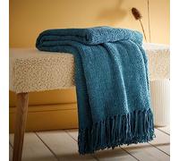 Appletree Plaid Chenille Bleu Sarcelle (130 x 180 cm) - Jeté de canapé Bleu Sarcelle - Jeté de canapé texturé en Bleu Sarcelle - Couverture tissée Bleu Sarcelle - Couverture en Tricot Sarcelle - Jeté