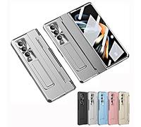 Applicable for Samsung Zfold3/Zfold4 Flat Hinge Folding Electroplated Lens Film Mobile Phone Case, 2023 New Phone Case with Adjustable Kickstand (Silver,For Z Fold4 5G)