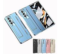 Applicable for Samsung Zfold3/Zfold4 Flat Hinge Folding Electroplated Lens Film Mobile Phone Case, 2023 New Phone Case with Adjustable Kickstand (Blue,For Z Fold4 5G)