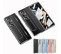Applicable for Samsung Zfold3/Zfold4 Flat Hinge Folding Electroplated Lens Film Mobile Phone Case, 2023 New Phone Case with Adjustable Kickstand (Black,For Z Fold4 5G)