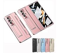Applicable for Samsung Zfold3/Zfold4 Flat Hinge Folding Electroplated Lens Film Mobile Phone Case, 2023 New Phone Case with Adjustable Kickstand (Pink,For Z Fold3 5G)
