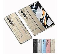 Applicable for Samsung Zfold3/Zfold4 Flat Hinge Folding Electroplated Lens Film Mobile Phone Case, 2023 New Phone Case with Adjustable Kickstand (Gold,For Z Fold4 5G)