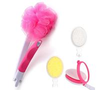 Applicateur de bain éponge - Pinceau de douche dorsal pliable avec long manche et 4 tampons de lotion doux | Brosse amovible pour une meilleure santé de la peau, nettoyage en douceur, aide au bain