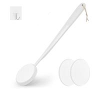 Applicateur de Lotion pour le Dos, Long Manche en Plastique pour Crème Hydratante, Autobronzant, Écran Solaire, Pommade, Applicateur de Dos pour Personnes Âgées avec 3 Tampons Lavables (blanc)