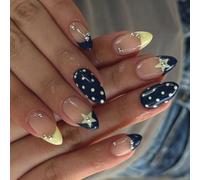 Application facile presse sur les ongles bleu jaune couleur Combo français Art étoiles détail ABS accessoires bleu jaune Ombres faux