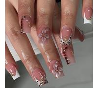 Application rapide Sans colle Presses sur les ongles Styles français Nude Léopards Impression pour lits larges Presses à vêtements à la
