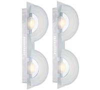 Applique, applique murale, lampe de couloir, lampe de couloir, lampe d'escalier, lampe de chambre, 2 ampoules, verre chromé satiné, LED 5W 380Lm blanc chaud, LxP 46x6cm, lot de 2
