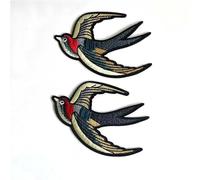 Appliqué Brodé Tissu d'hirondelle rétro 2 pièces/11x16CM, broderie appliquée au fer sur les patchs DIY(Right)