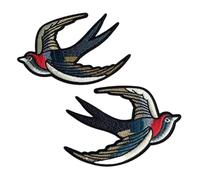 Appliqué Brodé Tissu d'hirondelle rétro 2 pièces/11x16CM, broderie appliquée au fer sur les patchs DIY(1 Set-1Pair)