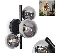 Applique Chehalis, lampe murale en métal/verre noir/fumée, luminaire au design moderne, avec abat-jour ronds en verre, 1 flamme, 3 x G9, sans ampoules