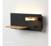 Applique de Chevet LED 11W avec 2 Interrupteurs, Port USB et Chargeur Sans Fil Inclus, Applique Murale Intérieur Blanc Chaud 3000K avec Liseuse 5W Orientable à 360° pour Chambre Salon,Black right