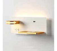 Applique de Chevet LED 11W avec 2 Interrupteurs, Port USB et Chargeur Sans Fil Inclus, Applique Murale Intérieur Blanc Chaud 3000K avec Liseuse 5W Orientable à 360° pour Chambre Salon,White left