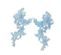 Applique de dentelle perlée 2 pièce/ensemble robes de mariée strass patchs broderie Parches Ropa perle fleur perlée dentelle Applique(Blue)
