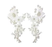 Applique de dentelle perlée 2 pièce/ensemble robes de mariée strass patchs broderie Parches Ropa perle fleur perlée dentelle Applique(Purewhite)