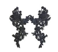 Applique de dentelle perlée 2 pièce/ensemble robes de mariée strass patchs broderie Parches Ropa perle fleur perlée dentelle Applique(Black)