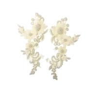 Applique de dentelle perlée 2 pièce/ensemble robes de mariée strass patchs broderie Parches Ropa perle fleur perlée dentelle Applique(Beige)