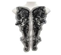 Applique de dentelle perlée Patch de strass à motif fleur, garniture en dentelle, détail perlé, paillettes perlées, corsage appliqué(Black)