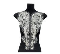 Applique de dentelle perlée Patch de strass à motif fleur, garniture en dentelle, détail perlé, paillettes perlées, corsage appliqué(White)