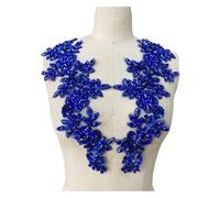 Applique de dentelle perlée Patchs de garniture en dentelle strass faits à la main, cousus sur perles, paillettes appliquées, une paire/sac(Blue)