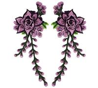 Applique De Fleurs En Dentelle 2pcs Broderie Patches En Dentelle Purple Collier Fon Sur Applique En Dentelle Pour Décoration De Vêtements