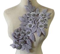 Applique de fleurs perlées 3D vert émeraude noir or for robes de bal, costumes de danse de salon, bandeau de concours(Light Purple)