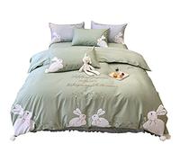 Appliqué de Lapin de Coton de Longue durée des années 60 Broide à Quatre pièces pour la Girl de Couverture de la Couette des Cheveux en Coton Pur (Couleur: Taille Verte: 1,5 m) (Vert 1,8 m)