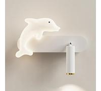 Applique de Lecture de Chevet, Applique Murale pour Chambre d'enfant, Applique Murale en métal avec Abat-Jour Dauphin, Spot Rotatif réglable 350° + 180°, Appliques murales LED Modernes - 12 W - 3