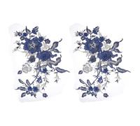 Applique de Perles Florales Brodées 9.8 x 14.2D de 3 pouce de Let'S Style Appliques en Dentelle et Perles à Paillettes et Strass Patchs de Col Floraux Brodés pour Mariage Bricolage Décolleté (Bleu)