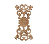 Applique décorative d'angle en bois de chêne non peint, motif floral ondulé, pour meubles, 32 cm x 16 cm.