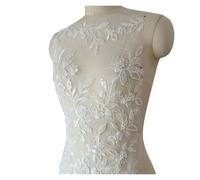 Appliqué Dentelle Perles Base en Tulle brodée, Motif de dentelle mariée, corsage perlé, embellissement, garniture décolleté, Patch perlée délicate Appliqué Perles Robe