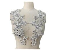 Appliqué Dentelle Perles Patchs de garniture en dentelle strass faits à la main, cousus sur perles, paillettes appliquées, une paire/sac Appliqué Perles Robe(WHITE)