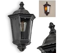 Applique d'extérieur Hongkong, lampe murale au look antique en métal/verre en noir-argent/clair,applique murale avec douille E27,lampe d'extérieur rétro/vintage pour terrasse/cour/entrée,sans ampoules