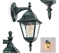 Applique d'extérieur Naofe, applique descendante en métal/verre en noir-vert/clair, applique de style champêtre classique, lampe d'extérieur pour terrasse, E27, ampoule(s) non incluse(s), IP44