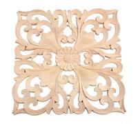 Applique en bois massif sculpté pour décoration de meubles, décoration florale de style européen pour portes, armoires, murs, panneau décoratif carré en bois d'hévéa (30 x 30 cm)