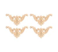 Applique en bois sculpté de style européen Bois Sculpté Vintage Non Peints pour la Décoration de l'Armoire Meubles Fenêtre Miroir Ornement à la Main de Porte à la Maison (8 * 8) 4PCS