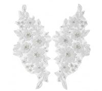 Applique en dentelle, 1 paire d'embellissements en dentelle, broderie florale avec perles et strass, blanc, 5, 91 × 12, 99 pouces