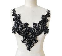 Applique en dentelle faite à la main avec strass pour couture à la main - Patchs pour robe et vêtements - Noir