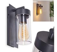 Applique extérieure Abaco, lampe murale moderne en fonte d'aluminium/plastique anthracite/clair, applique à 1 flamme, 1 x E27, lampe d'extérieur vers le bas pour l'entrée, IP44, sans ampoules