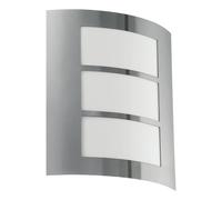 Eglo Applique murale extérieure City – acier inox/plastique, argenté et blanc, douille E27, IP44
